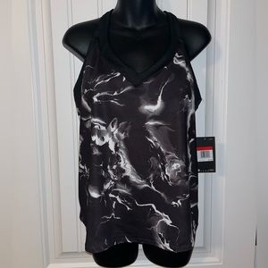 Nike Tankini Swim Top Black White Print Racerback Size L